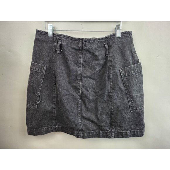 Topshop Womens Denim Mini Pencil Skirt Size 12 Black Jean Button Front Grunge - Picture 3 of 4